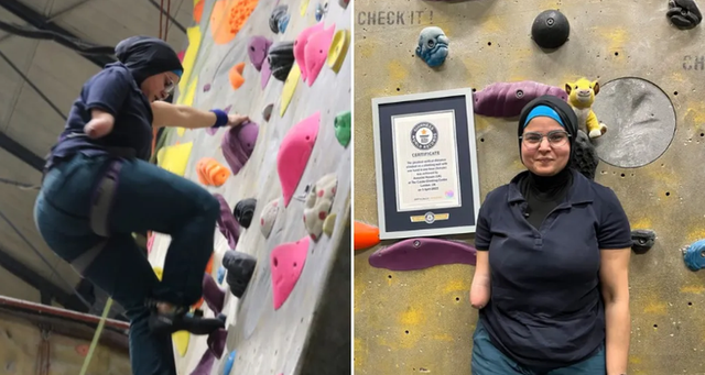 Người phụ nữ mất một cánh tay nỗ lực leo tường cao 396 mét lập kỷ lục - Ảnh 1.