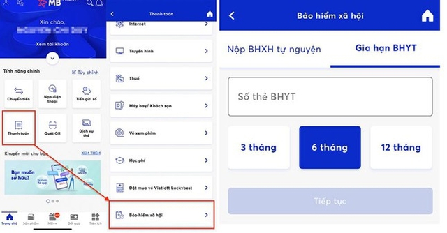 Cách đóng BHXH tự nguyện, gia hạn BHYT hộ gia đình online đơn giản thông qua app ngân hàng - Ảnh 3.
