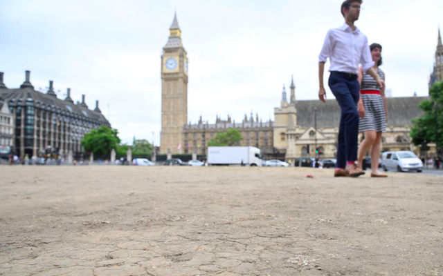 Nền đất nứt nẻ ở khu vực trước trụ sở quốc hội và tháp Big Ben ở London ngày 12/7. (Ảnh: Reuters)