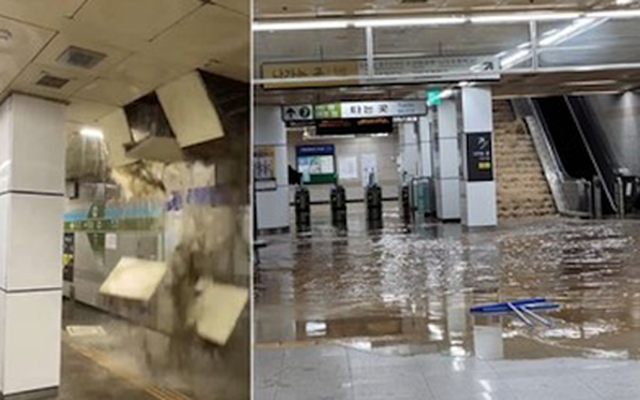 Ga tàu điện ngầm line 7 tại Isu vào ngày 8-8 - Ảnh: Nhật báo CHOSUN