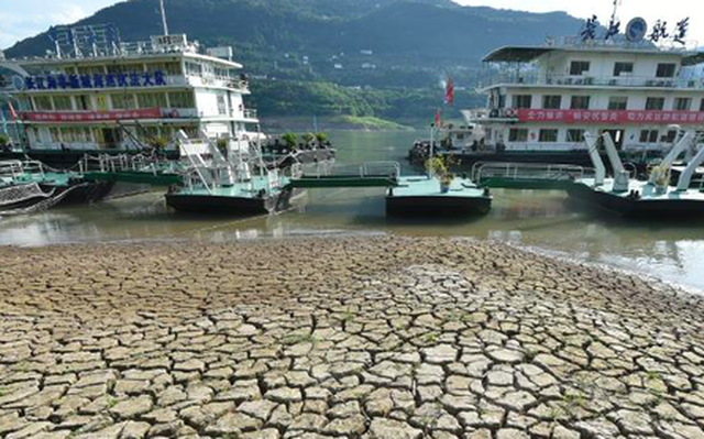 Lòng sông Trường Giang đoạn qua Trùng Khánh nứt nẻ vì khô hạn