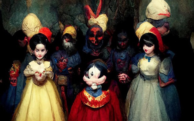 Công chúa Bạch Tuyết và bảy chú lùn phiên bản Halloween - Ảnh: Mid Journey