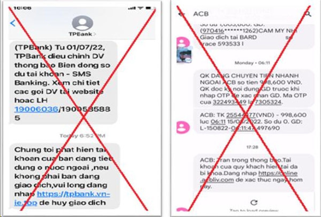 Tiếp tục bùng phát tin nhắn giả mạo thương hiệu của nhiều ngân hàng - Ảnh 1.