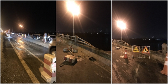  Xe container húc đổ lan can cầu Thanh Trì, lao xuống sông Hồng lúc rạng sáng - Ảnh 2.