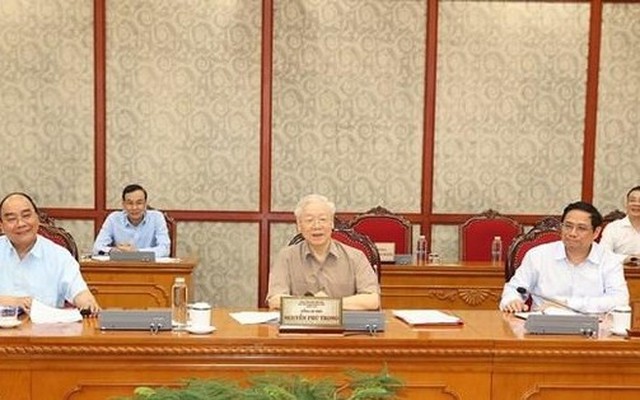 Tổng Bí thư Nguyễn Phú Trọng chủ trì một phiên họp của Bộ Chính trị (ảnh TTXVN)