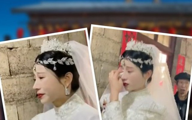Cô dâu họ Yan bật khóc trong đám cưới. Ảnh: SCMP