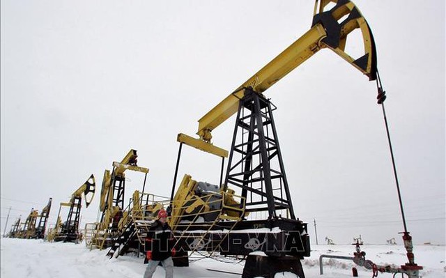 Công nhân kiểm tra các hoạt động bơm dầu tại giếng dầu Gremikhinskoye ở Izhevsk, vùng Ural, Nga. Ảnh: Reuters/TTXVN
