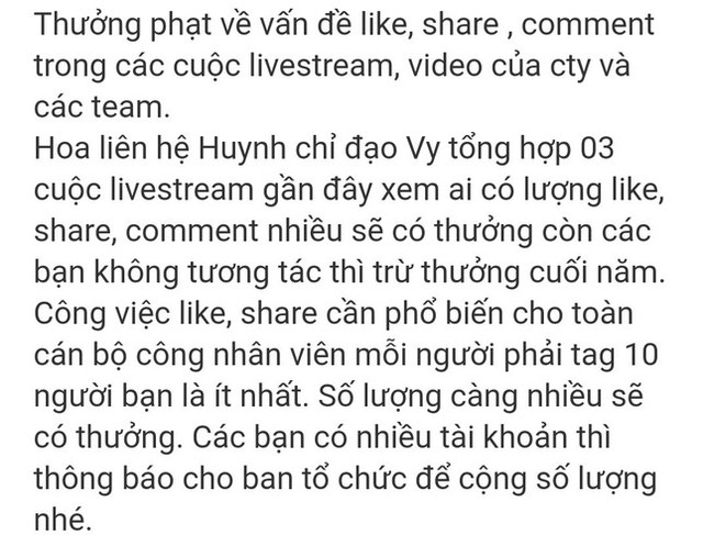 Thực hư thông tin bị cắt thưởng Tết vì không like, không share livestream của giám đốc - Ảnh 1.