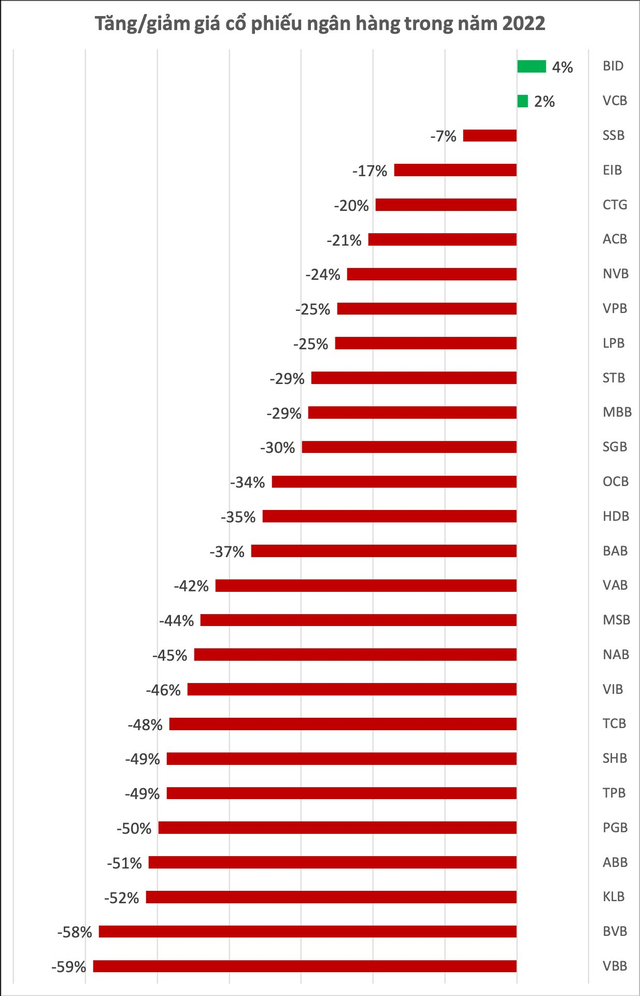 Có 2 cổ phiếu ngân hàng không bị giảm giá trong năm 2022 - Ảnh 1.