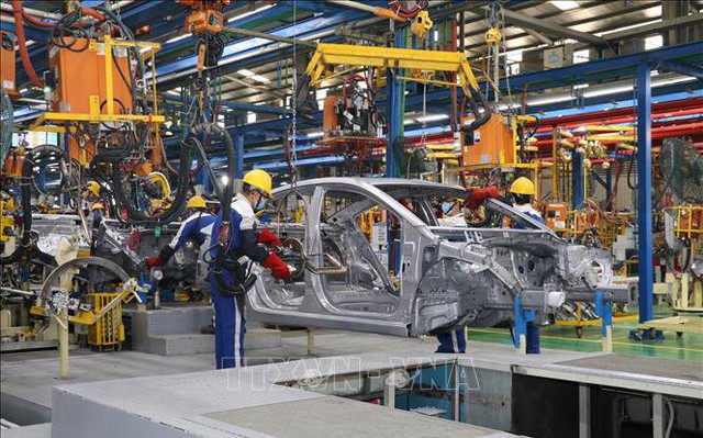 Dây chuyền sản xuất ô tô của Hyundai Thành Công. Ảnh minh họa: Đức Phương/TTXVN
