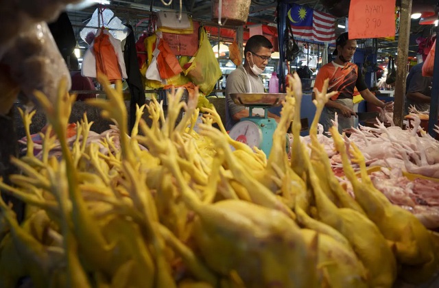 Thịt gà được bày bán tại một khu chợ ở Kuala Lumpur, Malaysia. Ảnh: AP