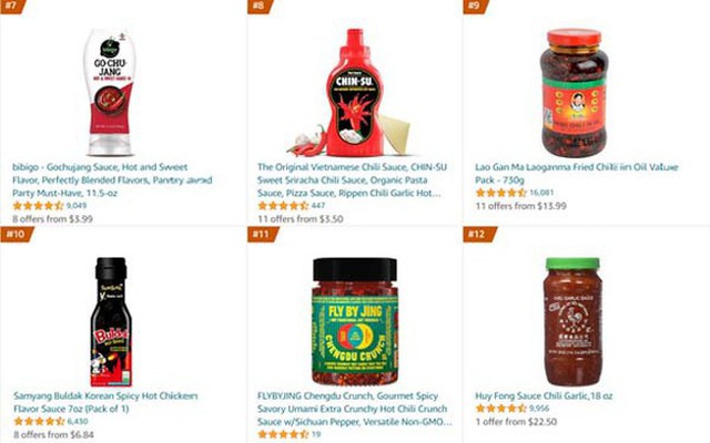 Tương ớt Chin-su lọt Top 8 Best Seller trên sàn TMĐT Amazon Mỹ