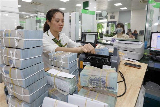 Khách hàng giao dịch tại Vietcombank chi nhánh Vĩnh Phúc. Ảnh minh họa: Trần Việt/TTXVN