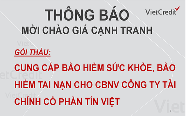 VietCredit thông báo mời chào giá cạnh tranh