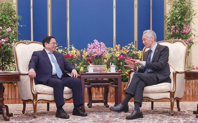 Thủ tướng Phạm Minh Chính hội đàm với Thủ tướng Singapore Lý Hiển Long - Ảnh: VGP/Nhật Bắc