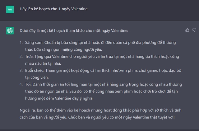 ChatGPT gợi ý quà tặng và kế hoạch ngày Valentine: 100.000 đồng cũng có thể làm người yêu cảm động - Ảnh 1.