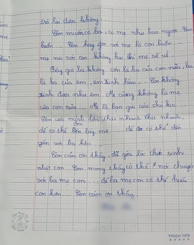  Cha mẹ ly hôn rồi có hạnh phúc mới, cô bé lớp 9 viết thư đầy xót xa gửi thầy giáo cũ: Sinh nhật con chẳng còn ai nhớ tới, con ước có ba có mẹ như bao người  - Ảnh 4.