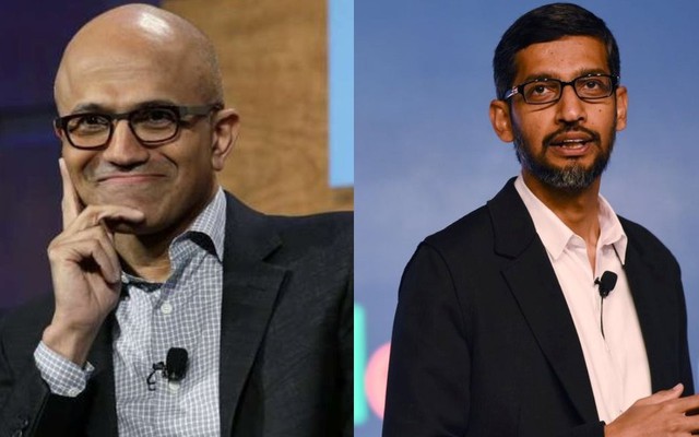 CEO Satya Nadella của Microsoft và CEO Sundar Pichai của Google