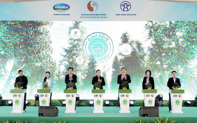 Phó Thủ tướng Trần Hồng Hà cùng các đại biểu thực hiện nghi thức khởi động dự án trồng cây hướng đến Net Zero