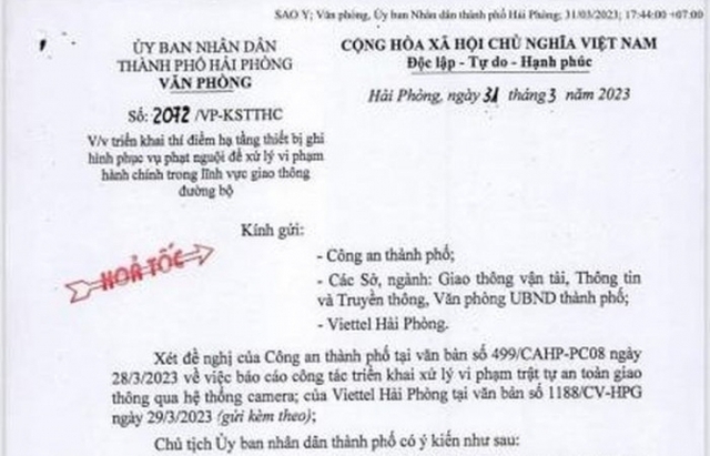 Văn bản của Văn phòng UBND TP Hải Phòng.