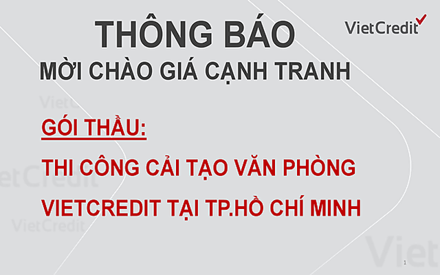 VietCredit thông báo mời chào giá cạnh tranh