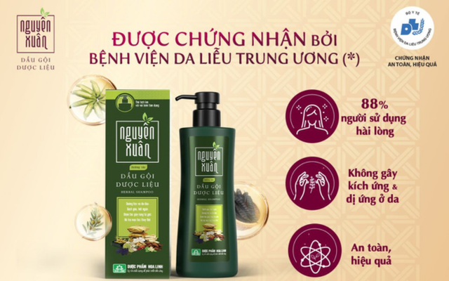 Dầu gội dược liệu Nguyên Xuân được chứng nhận bởi Bệnh viện Da Liễu Trung Ương