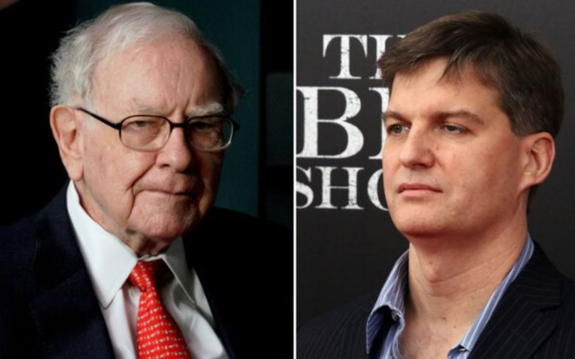 Tỷ phú Warren Buffett (bên trái) và huyền thoại bán khống Michael Burry (bên phải)