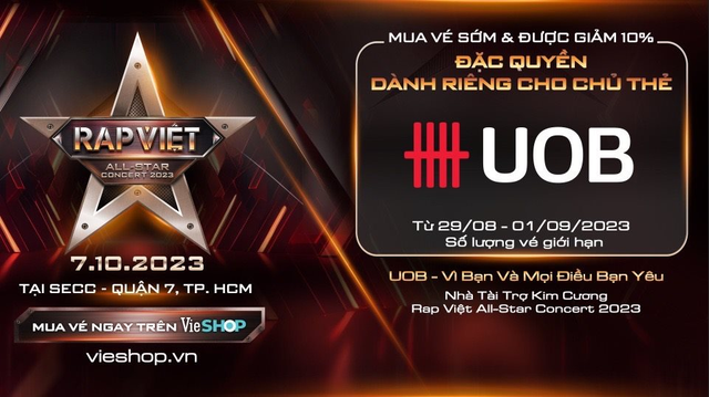 Chủ thẻ UOB tại Việt Nam được hưởng đặc quyền mua vé sớm Rap Việt All-Star Concert 2023