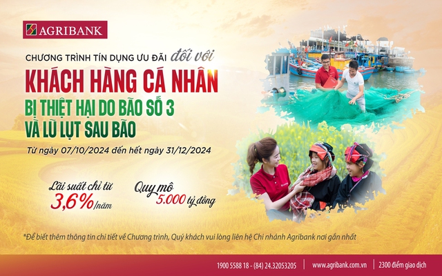 Agribank ưu đãi lãi vay đối với khách hàng bị thiệt hại do bão số 3