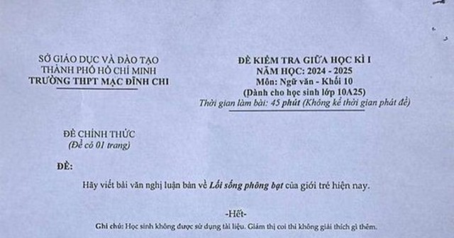 Tranh cãi xung quanh đề kiểm tra ngữ văn bàn về lối sống phông bạt