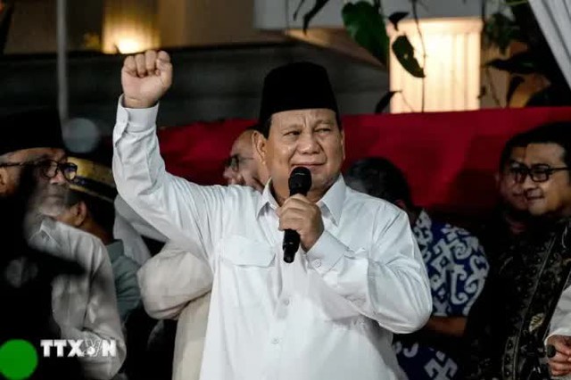 Tổng thống đắc cử Indonesia Prabowo Subianto phát biểu tại Jakarta - Ảnh: THX/TTXVN