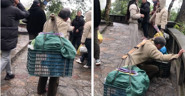 Cụ ông 70 tuổi còng lưng gánh hàng lên Yên Tử: Du khách nghe hoàn cảnh ai cũng cũng thương và rủ nhau giúp đỡ
