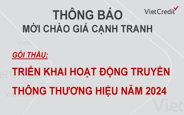 VietCredit thông báo mời chào giá cạnh tranh