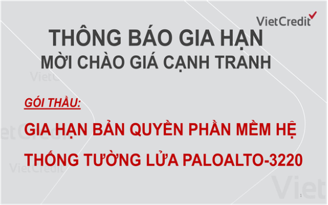 VietCredit thông báo gia hạn gói thầu