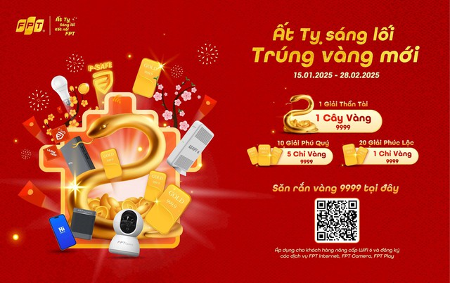 FPT chơi lớn chào Tết Ất Tỵ: Khách hàng có cơ hội trúng thưởng vàng 9999 FPT chơi lớn chào Tết Ất Tỵ: Khách hàng có cơ hội trúng thưởng vàng 9999