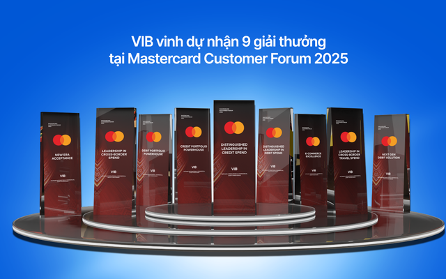 VIB nhận cùng lúc 9 giải thưởng từ Mastercard, khẳng định vị thế dẫn đầu thị trường thẻ Việt Nam