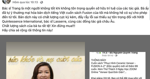 Giáo sư Pháp "tố" bác sĩ Việt tự ý dịch sách, bán gần triệu đồng/cuốn Giáo sư Pháp "tố" bác sĩ Việt tự ý dịch sách, bán gần triệu đồng/cuốn