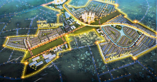 Phối cảnh tổng thể dự án Hồng Hạc City vào ban đêm.