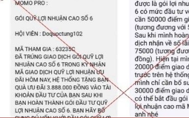 Đầu tư qua MoMo Pro giả mạo, người đàn ông mất hơn 300 triệu đồng