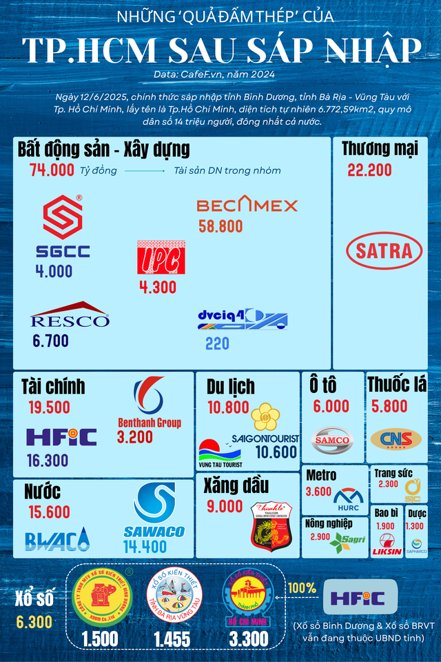 Hơn 20 'quả đấm thép' tài sản 180.000 tỷ của UBND Tp.HCM sau sáp nhập: Lĩnh vực nào là 'vua'?- Ảnh 1. Hơn 20 'quả đấm thép' tài sản 180.000 tỷ của UBND Tp.HCM sau sáp nhập: Lĩnh vực nào là 'vua'?- Ảnh 1.