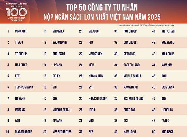 Công bố 100 doanh nghiệp tư nhân nộp ngân sách lớn nhất Việt Nam: Tổng nộp 244.400 tỷ đồng, 48 đơn vị nộp trên nghìn tỷ- Ảnh 4. Công bố 100 doanh nghiệp tư nhân nộp ngân sách lớn nhất Việt Nam: Tổng nộp 244.400 tỷ đồng, 48 đơn vị nộp trên nghìn tỷ- Ảnh 4.