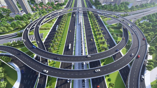 Ngay giữa Đại lộ dài nhất, rộng nhất Việt Nam với 16 làn xe đẹp như Châu Âu đang hình thành 1 nút giao hiện đại, thiết kế đẹp mắt, nằm gần loạt đại đô thị của "ông lớn" Vingroup, Masterise, Geleximco  - Ảnh 1.