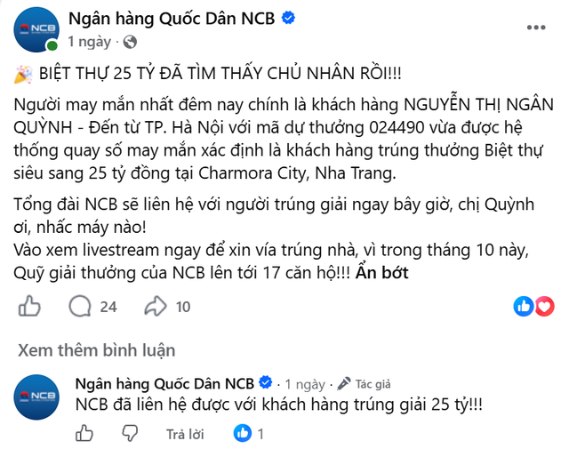 Một nữ khách hàng Hà Nội vừa trúng thưởng biệt thự 25 tỷ đồng từ ngân hàng - Ảnh 1.