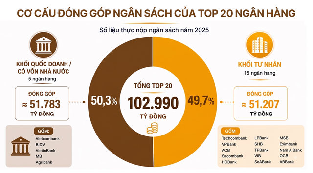 Công bố 20 Ngân hàng nộp ngân sách lớn nhất và Top 20 Ngân hàng tư nhân nộp ngân sách lớn nhất Việt Nam 2026 - Ảnh 3.