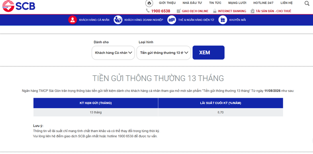 SCB bất ngờ tăng mạnh lãi suất huy động lên 8,7%/năm - Ảnh 1.