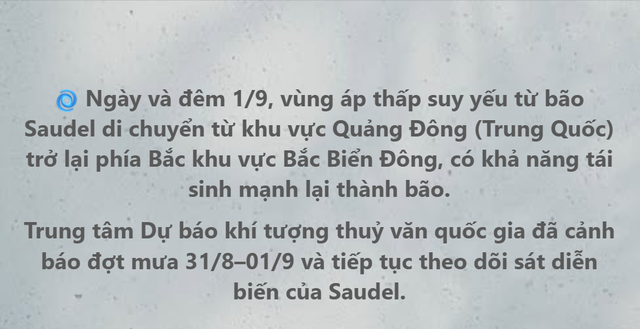 Tin mới nhất về thời tiết dịp nghỉ lễ Quốc khánh: Bão Saudel có diễn biến đáng chú ý, cảnh báo nhiều nơi có mưa lớn - Ảnh 1.