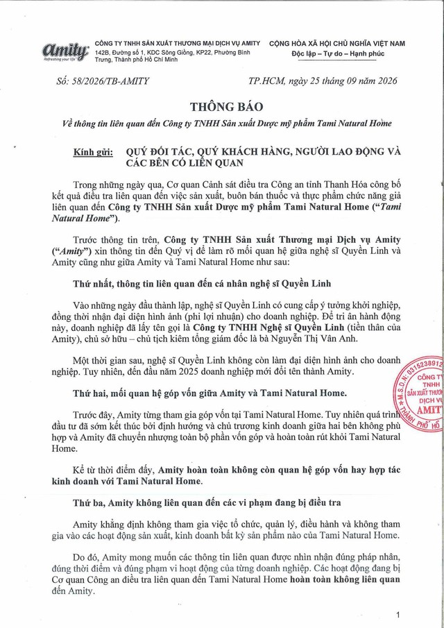 Nghệ sĩ Quyền Linh và công ty liên quan khẳng định đã thoái vốn khỏi Tami Natural Home, không liên quan đến các vi phạm đang bị điều tra- Ảnh 1.