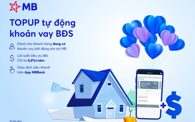 Vay Top-up tự động khoản vay bất động sản trên App MBBank