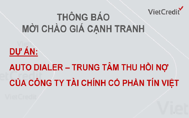 VietCredit thông báo mời chào giá cạnh tranh