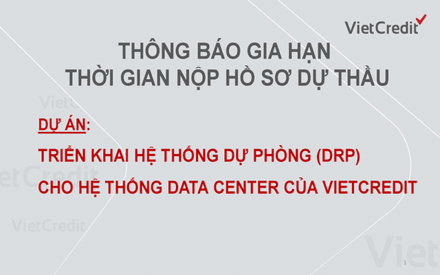 VietCredit thông báo gia hạn thời gian nộp hồ sơ dự thầu